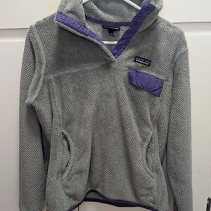 Patagonia Gray and Purple Fleece Pullover